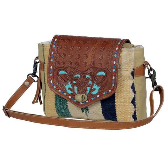 MYRA BAG Floral Etching Western Hand Tooled Crossbody Bag NWT - Picture 2 of 15